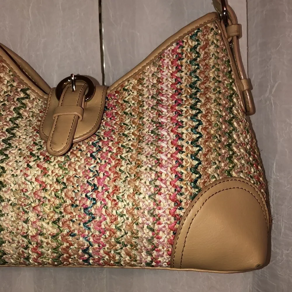 Croft & Barrow Tan Multicolored Faux Leather Straw Hobo Bag